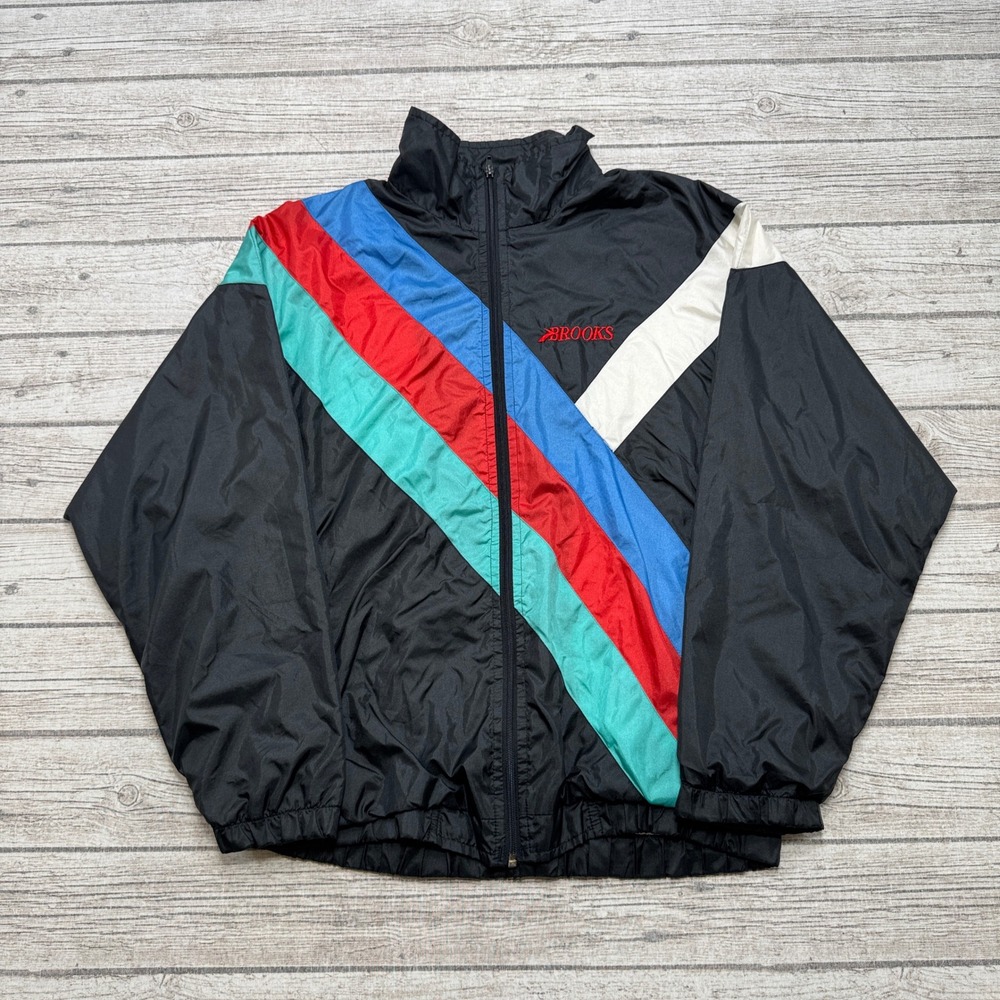 Vintage 90s Brooks Jacket Men's Medium Black Colorblock Pro Series Windbreaker